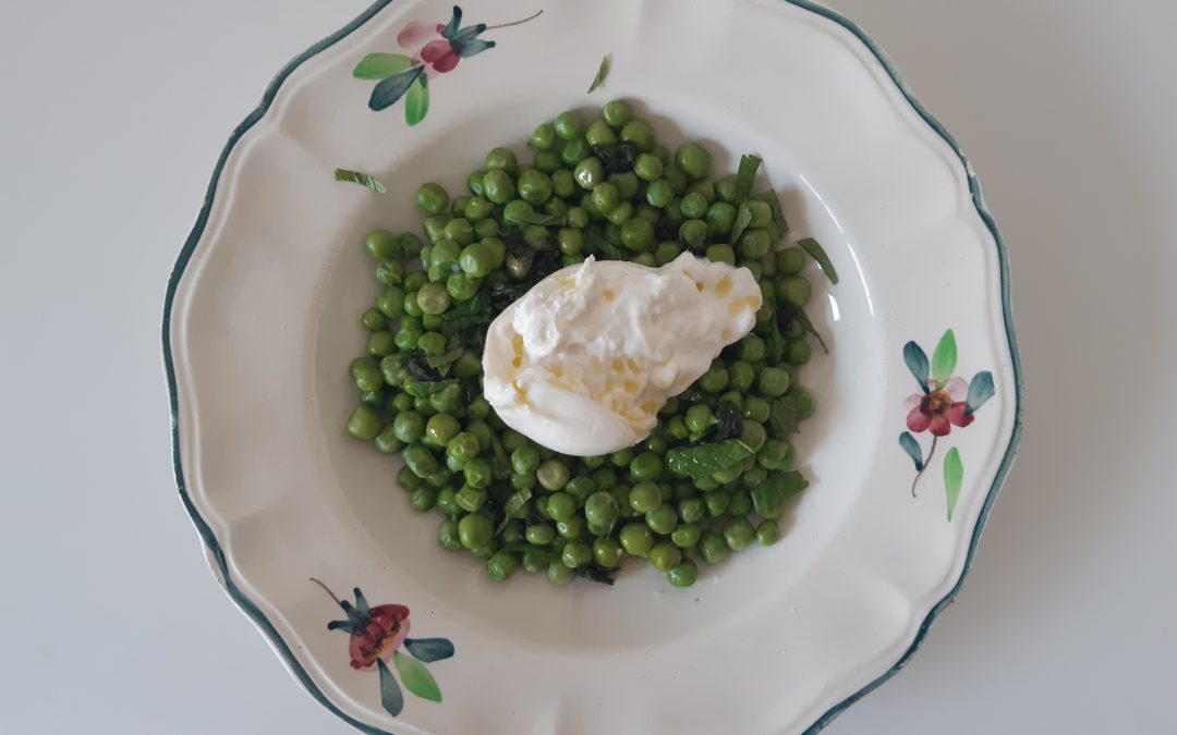 Antipasto petits pois burrata basilic menthe